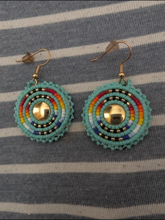 Jewelry - Handmade Native American Turquoise Beaded Rainbow Disc Earrings